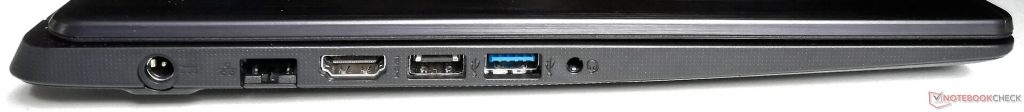 Phía bên tay trái: Đầu nối nguồn, Gigabit LAN, HDMI, USB 2.0 Type-A, USB 3.1 Type-A, giắc cắm 3,5 mm