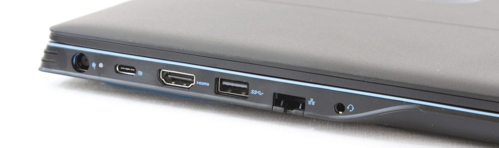 Bên trái: Bộ chuyển đổi AC, USB Type-C + DisplayPort, HDMI 2.0, USB 3.1, RJ-45, âm thanh 3,5 mm