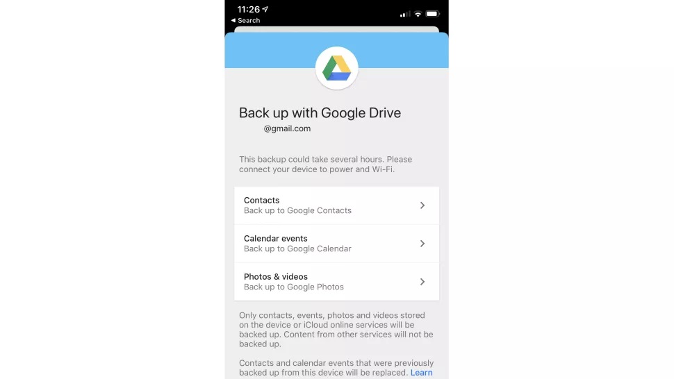 chuyển dữ liệu iphone sang android bằng google drive