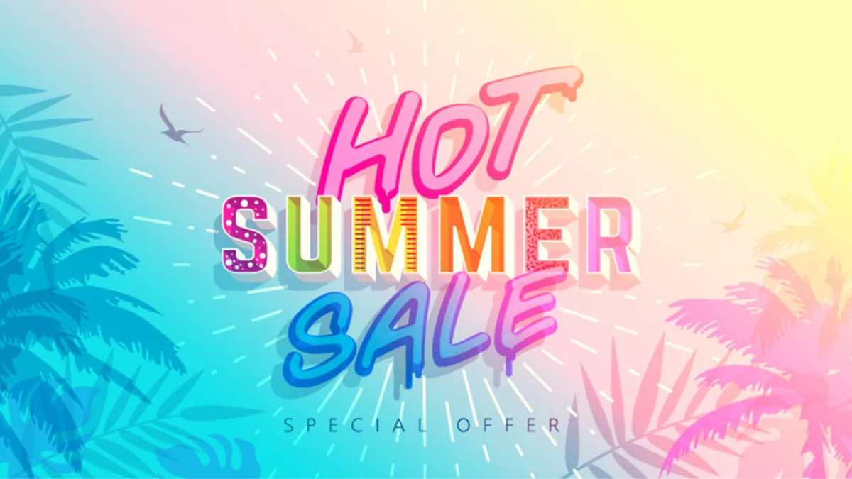 Một hình ảnh quảng cáo bán hàng mùa hè nóng bỏng với các cây cọ vector trong nền